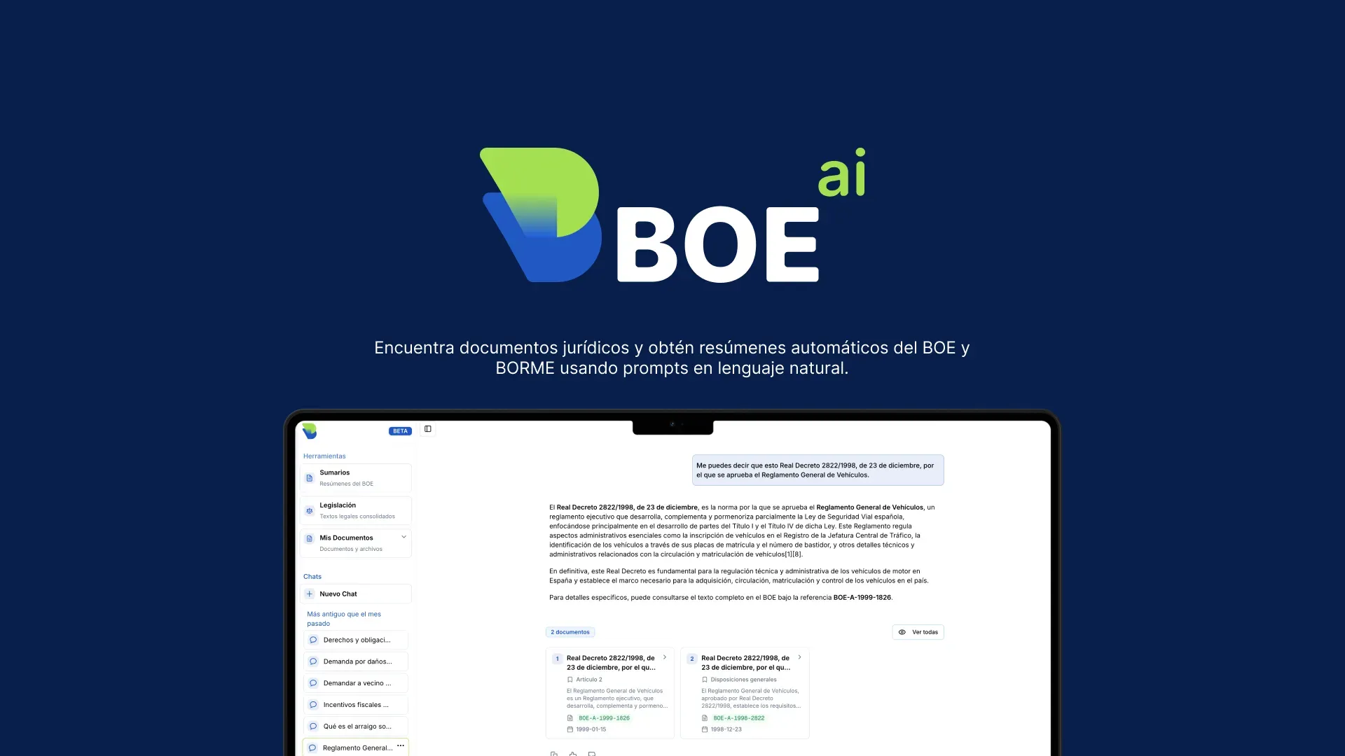 Interfaz de BOE AI con resultados de búsqueda